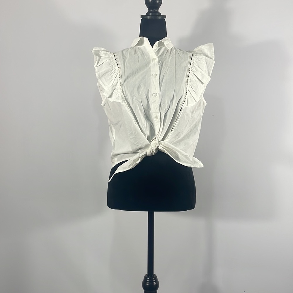 White Ruffle, button up, tie in front a shirt, Size XL - Picture 10 of 10